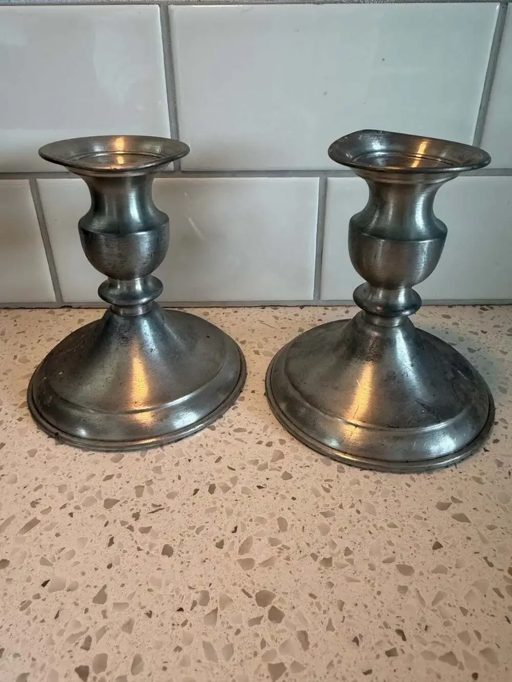 Leonard Genuine Pewter Weighted Candlesticks Made in Bolivia - Set of 2